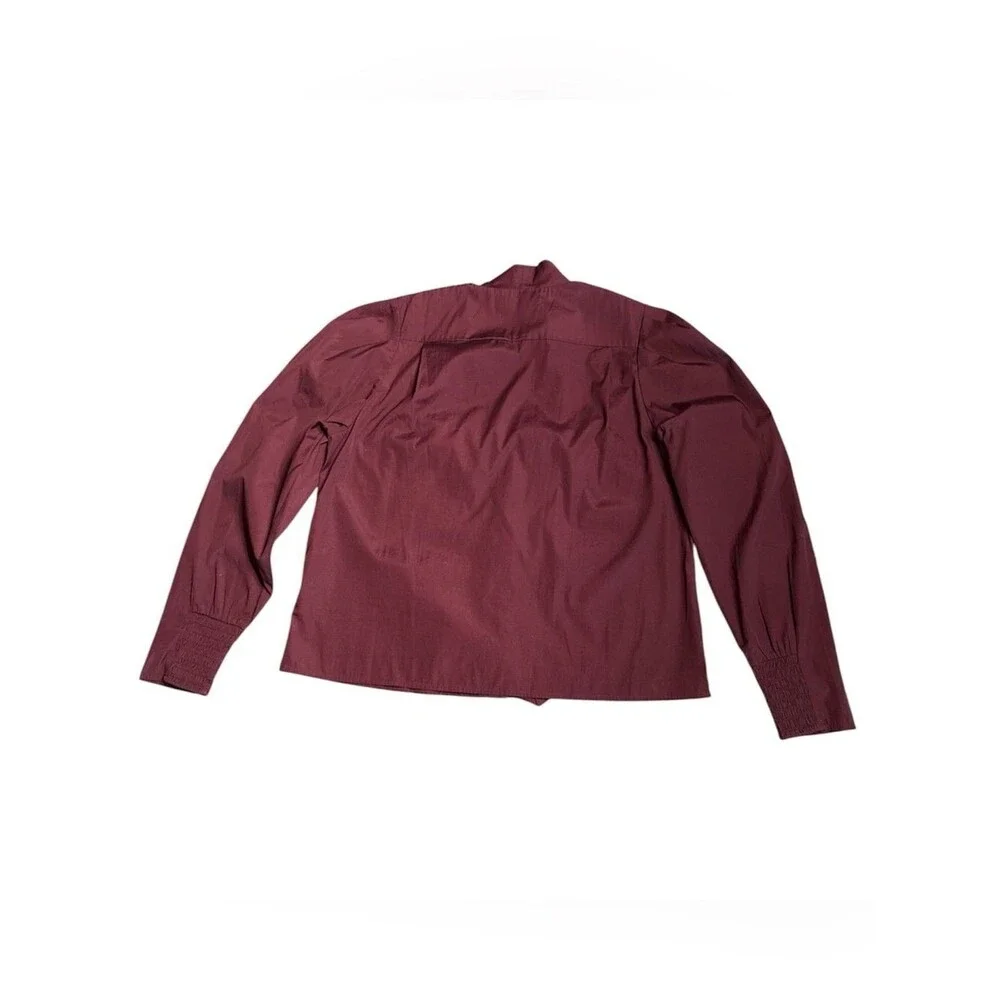 Madewell V-Neck Button-Front Top puff long sleeve burgundy Women’s Size XXS NWT